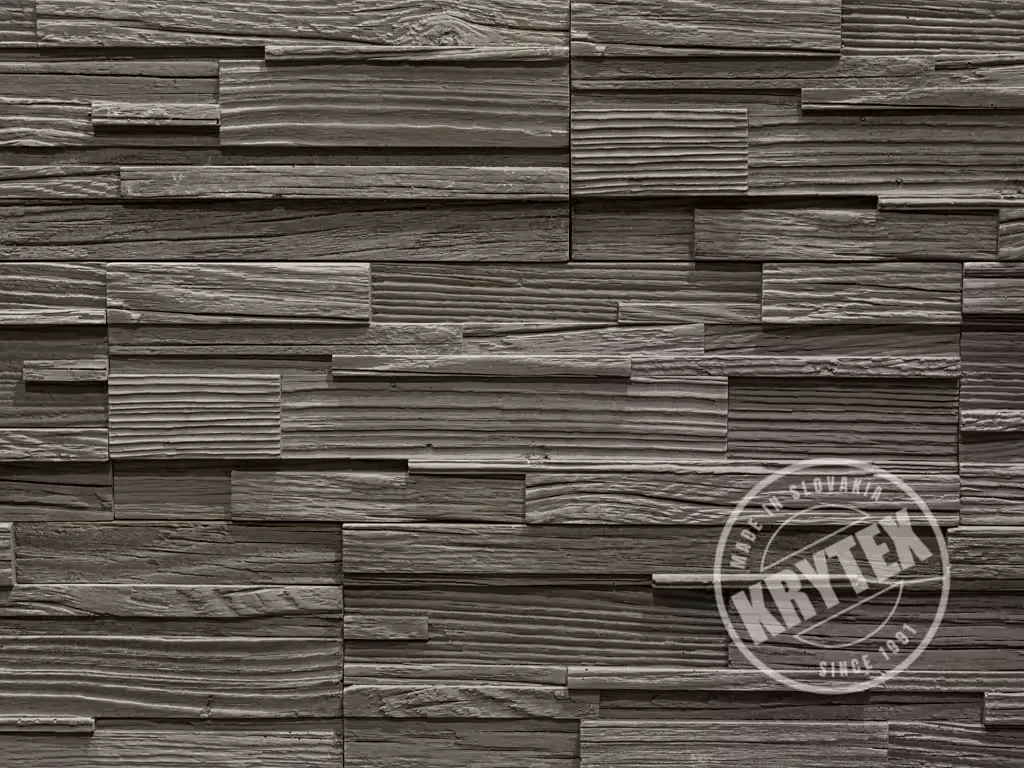Drevomozaika F08 Mix v imitácii dreva uložený do mozaiky v šedej farbe.