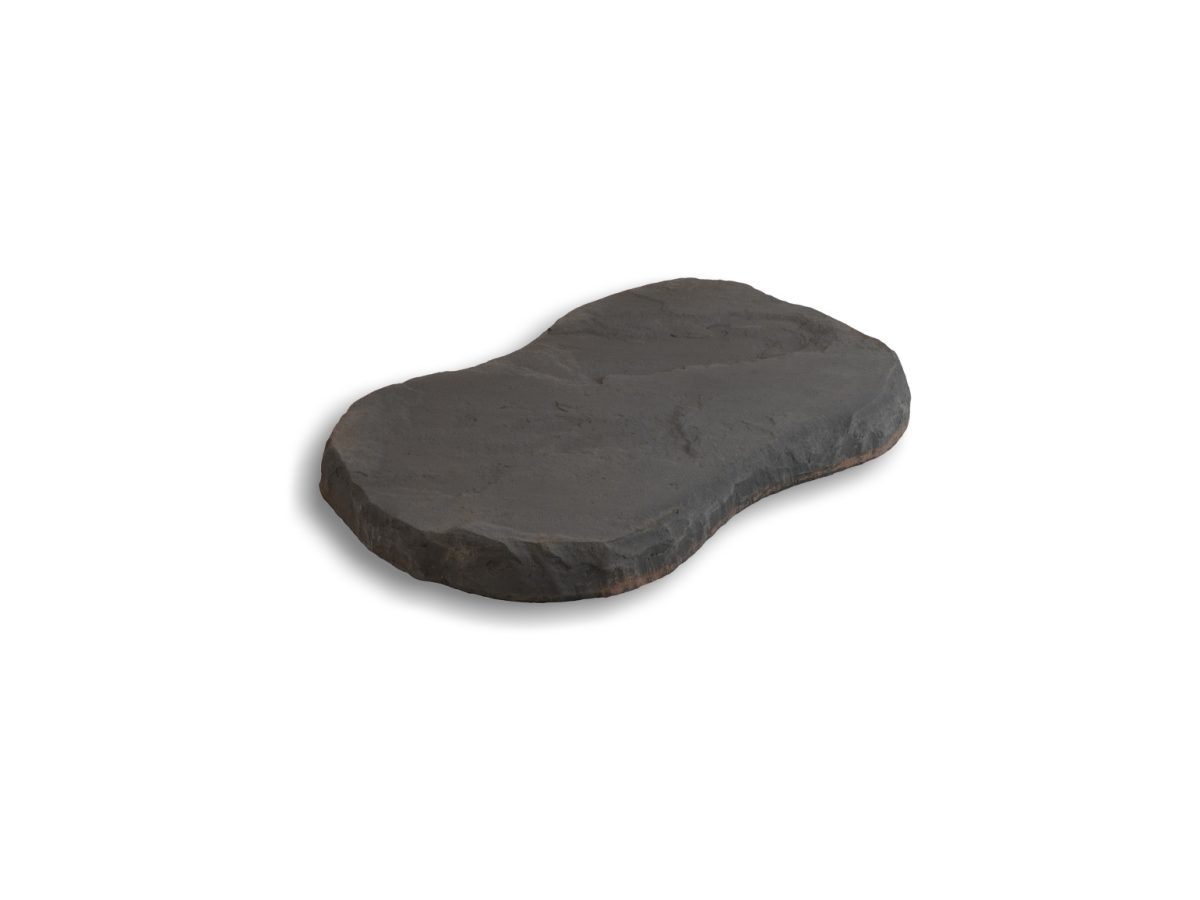 Šľapák v dizajne kresaného kameňa v sivej farbe.